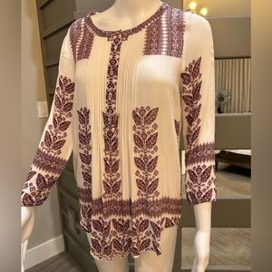 Daniel Rainn Boho Maroon and Cream Blouse Size M